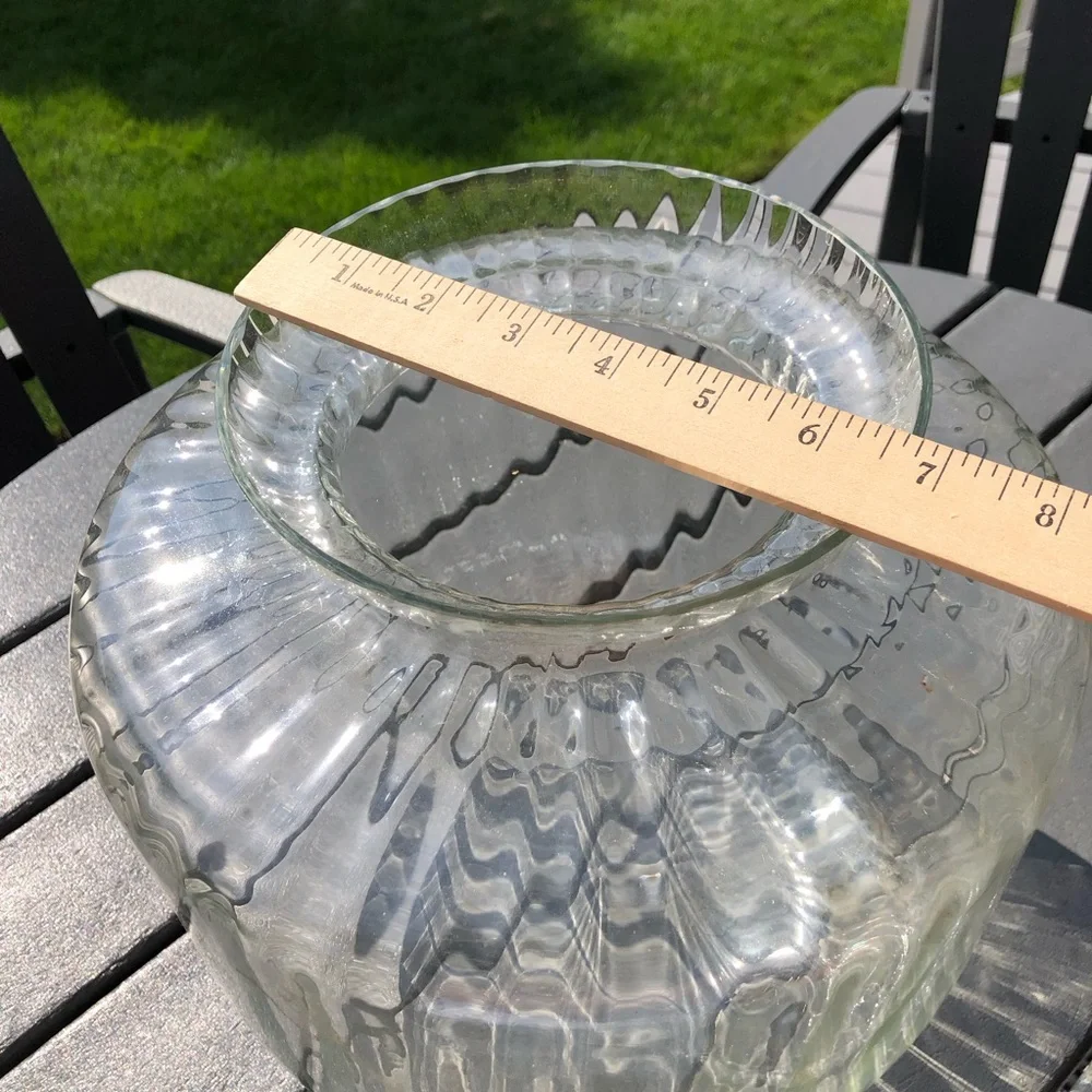 Vintage mid century Clear Ribbed Glass Decorative Vase - Clear